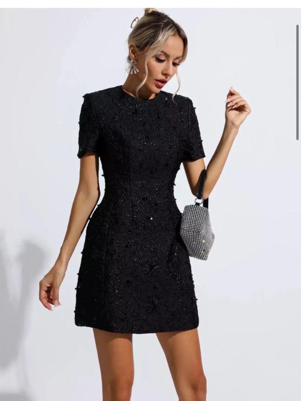Catchall Astrid Black Jacquard Floral Mini Dress